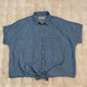 Madewell Denim Short Sleeve Tie Front Shirt
